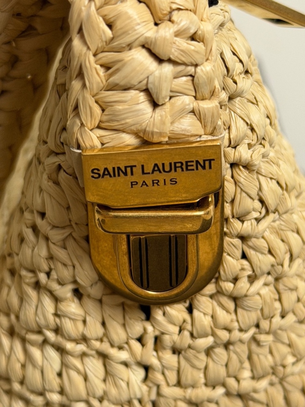 Saint Laurent YSL Le Rafia Beige Black Woven Embroidered Logo Zip Crossbody Bag - Picture 6 of 15
